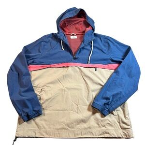 Marine Layer Anza Anorak Jacket Colorblock Blue Tan Pink Men’s Size XL